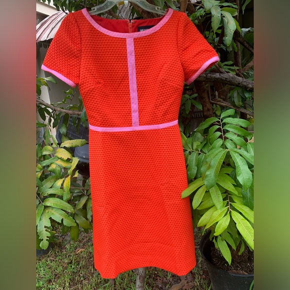 ✨⚡️💥 JCREW MATELASSE KNEE LENGTH CONTRAST PIPING ORANGE/PINK DRESS - Picture 9 of 9